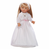 María comunión, pelo rubio, vestido blanco con chaqueta y vela - 50cm
