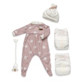 Reborn clothing, pink romper with white polka dots - 46 cm