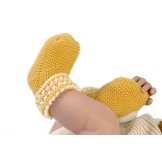 Wool sock mustard color with white lace - 46