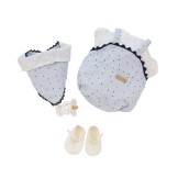 Pelele azul con corazones, camisa blanca y zapatos - 46 cm
