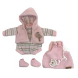 Ropa reborn, body de rayas, chaleco y peto rosa - 38cm