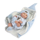 Reborn prematuro Martín, pelele de lana azul y blanco - 38cm