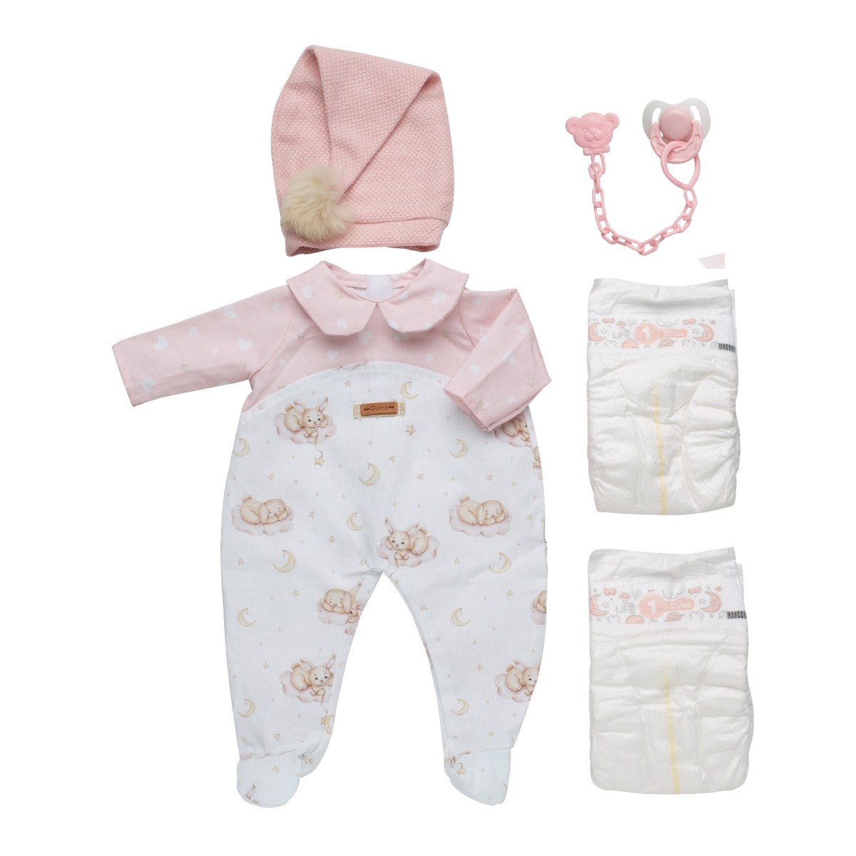 Pijama reborn rosa con gorrito...