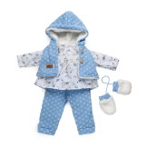Ropa Reborn 46 cm – Camisa estampada, pantalón de estrellas, chaqueta con capucha y manoplas