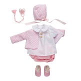 Reborn clothing, dress, bloomers, bonnet, and pink jacket - 46cm