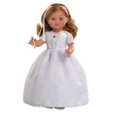 María comunión, vestido blanco con falda de tul, diadema y vela - 50cm