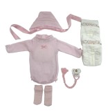 Ropa reborn, body rosa con capota, chupete y pañales - 46cm