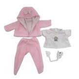 Ropa reborn, polaina, camiseta, chaqueta con capucha rosa- 46cm