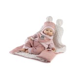 Reborn Valeria – Con jersey, babero y mantita rosa 42 cm