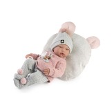 Muñeca Neus, jersey de lana rosa y polaina gris - 38cm