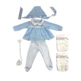 Ropa reborn, camisa azul, polaina, gorro y chupete - 46cm