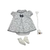 Ropa reborn, vestido de flores gris, braguita, calcetines y chupete - 46cm