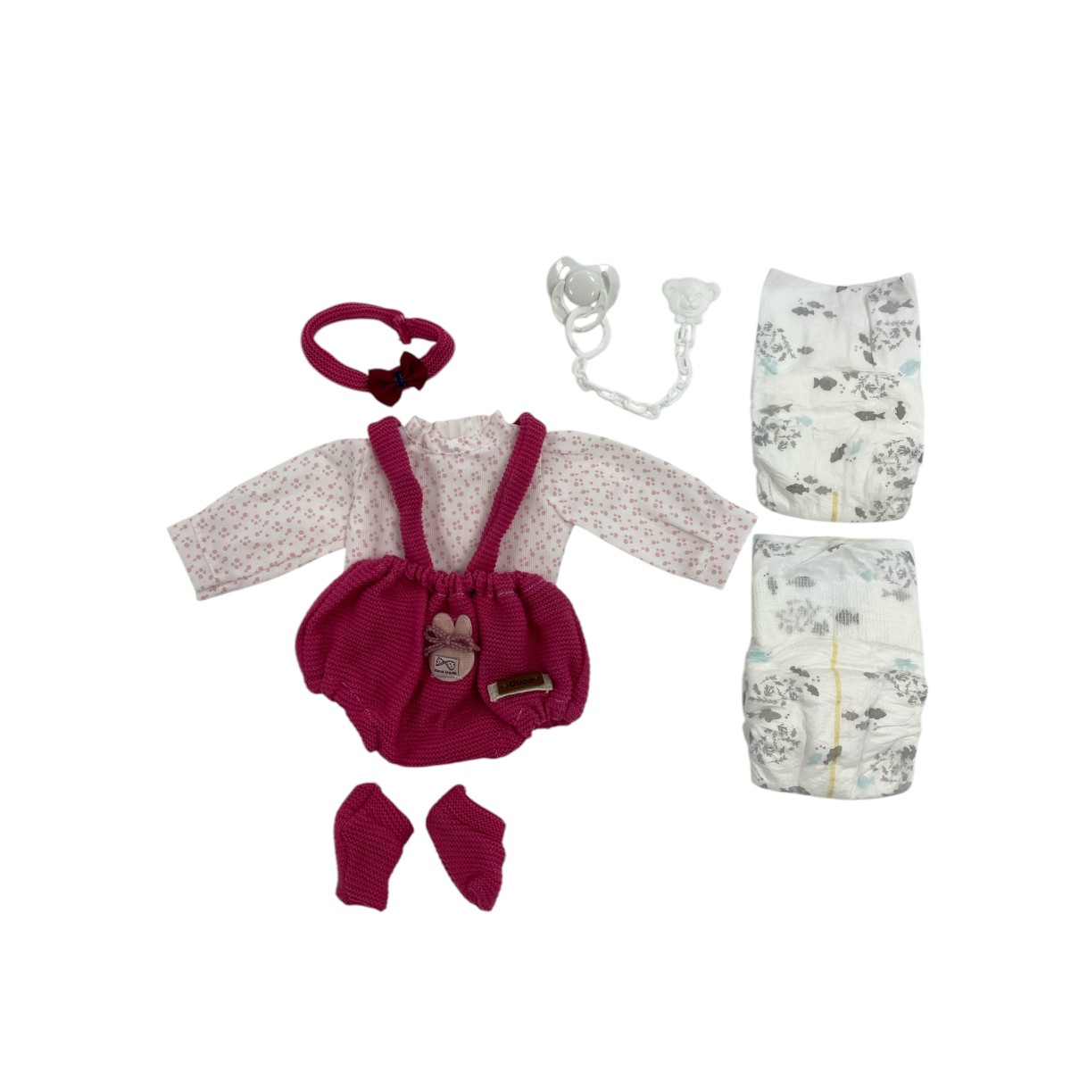 Vêtements reborn : salopette fuchsia,...