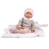 Muñeca Classic Bruna 42cm - Camisa manga larga con estampado de flores, pantalón rosa, gorro y manta